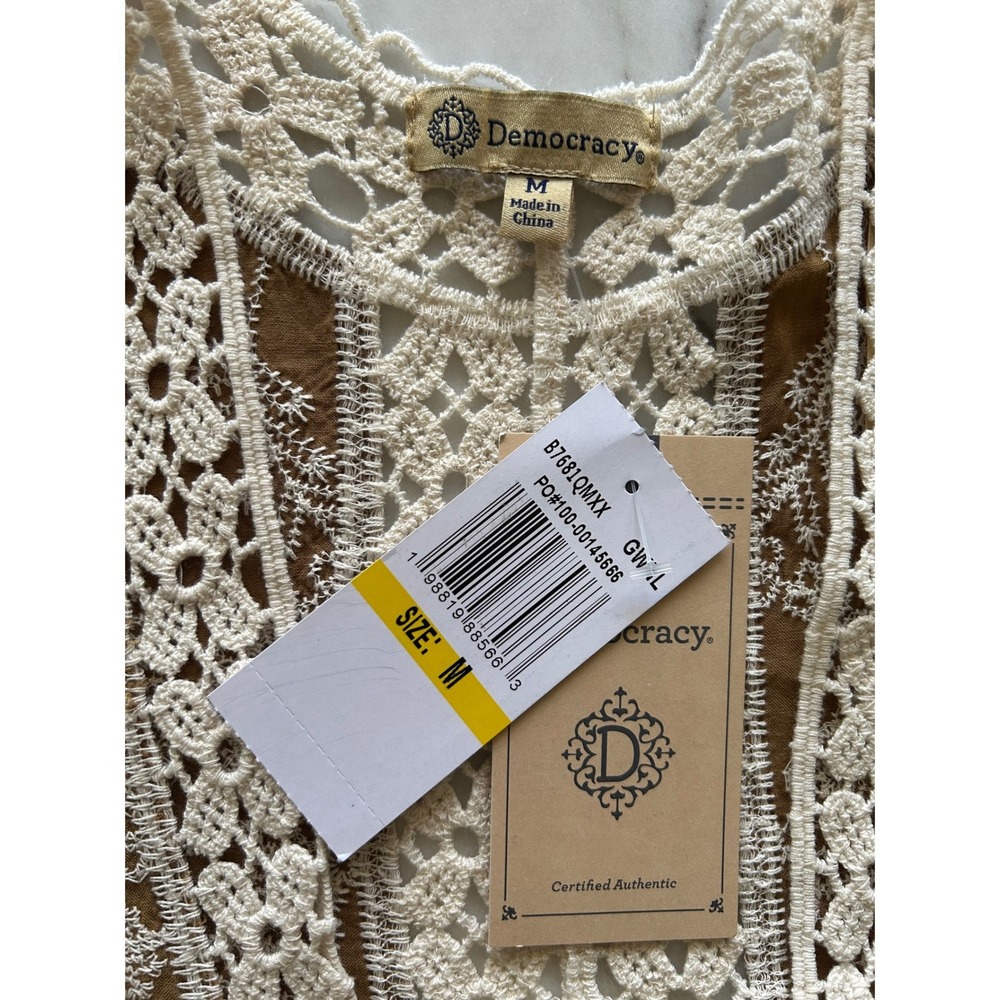 NWT Democracy Women Embroidered Crochet Lace Kimono Cardigan Shrug Bronze Gold M - Picture 2 of 11